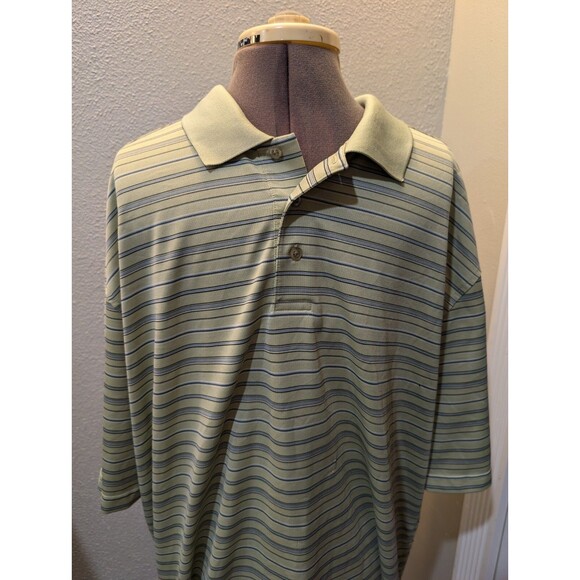 Tehama Golf Polo Shirt Men's XXL Green &Blue Striped Hang'Em Dry Moisture System - Picture 2 of 12